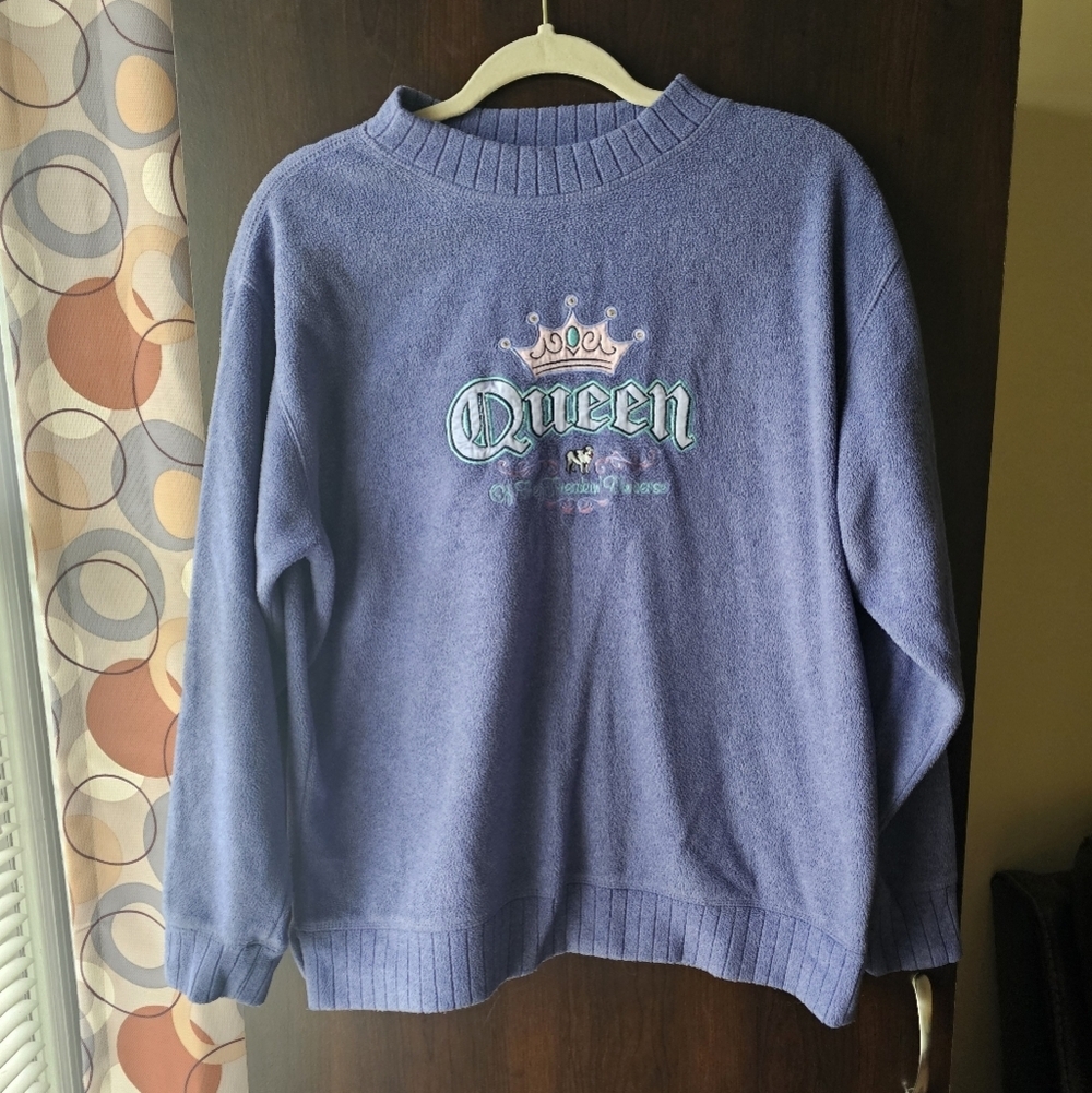 Vintage Y2K Queen Of The Freakin Universe Embroidered Purple Sweater
